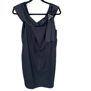 Patra Dress Womens Plus Size 16 Black Holiday Cocktail Sheath Jeweled Brooch